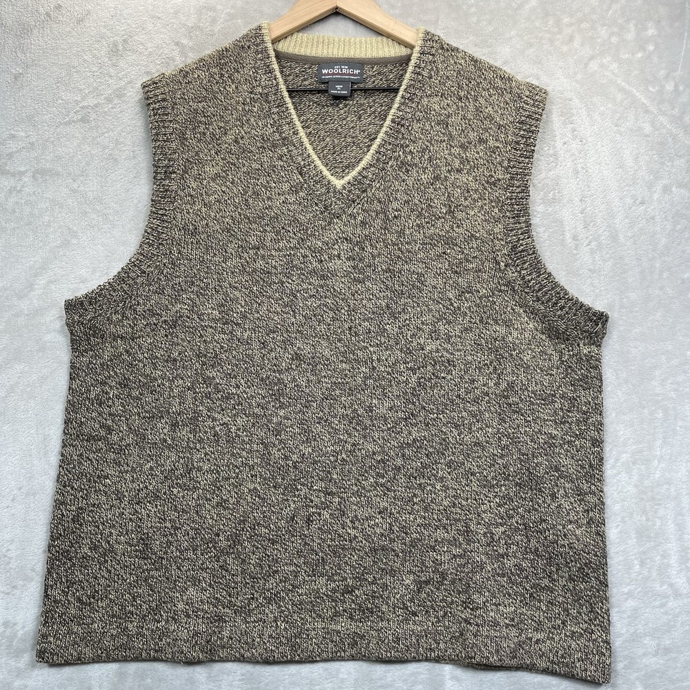 Vtg Woolrich Wool Blend Knit‎ Vest Mens V Neck Green Brown Size XL